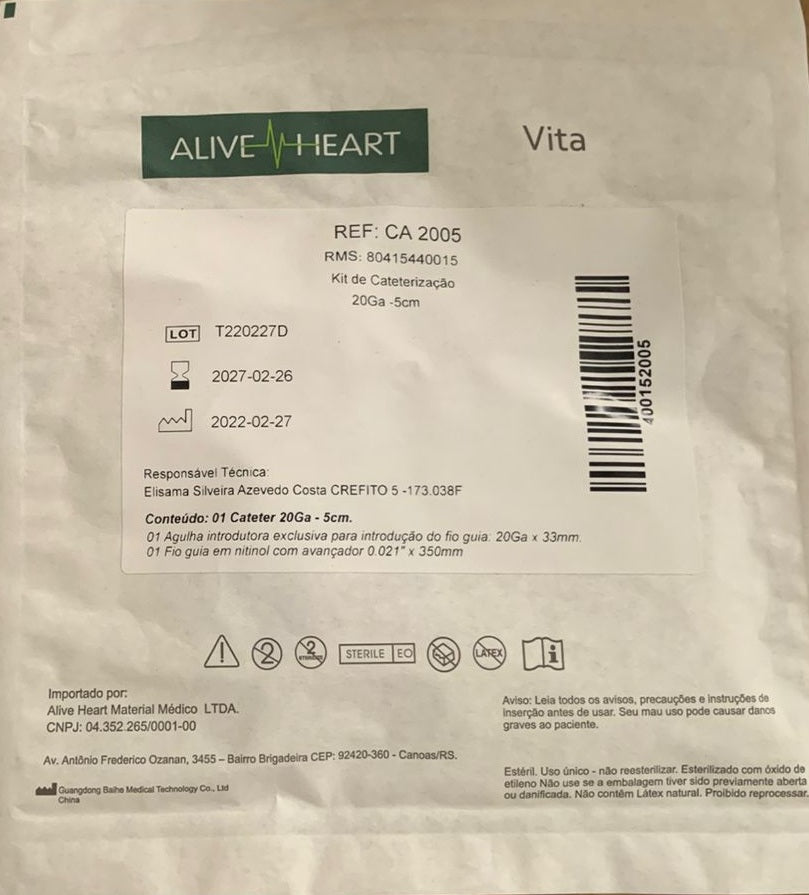 Cateter Arterial 20G X 05cm - Alive Heart