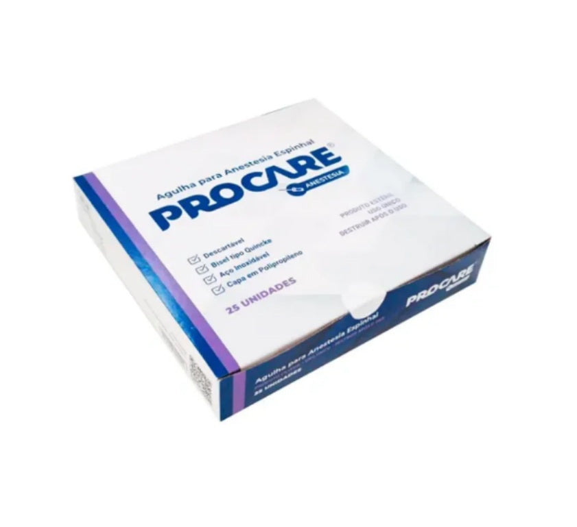 Agulha Anestesia Espinhal Raquidiana 25gx3,5mm 25un - Procare