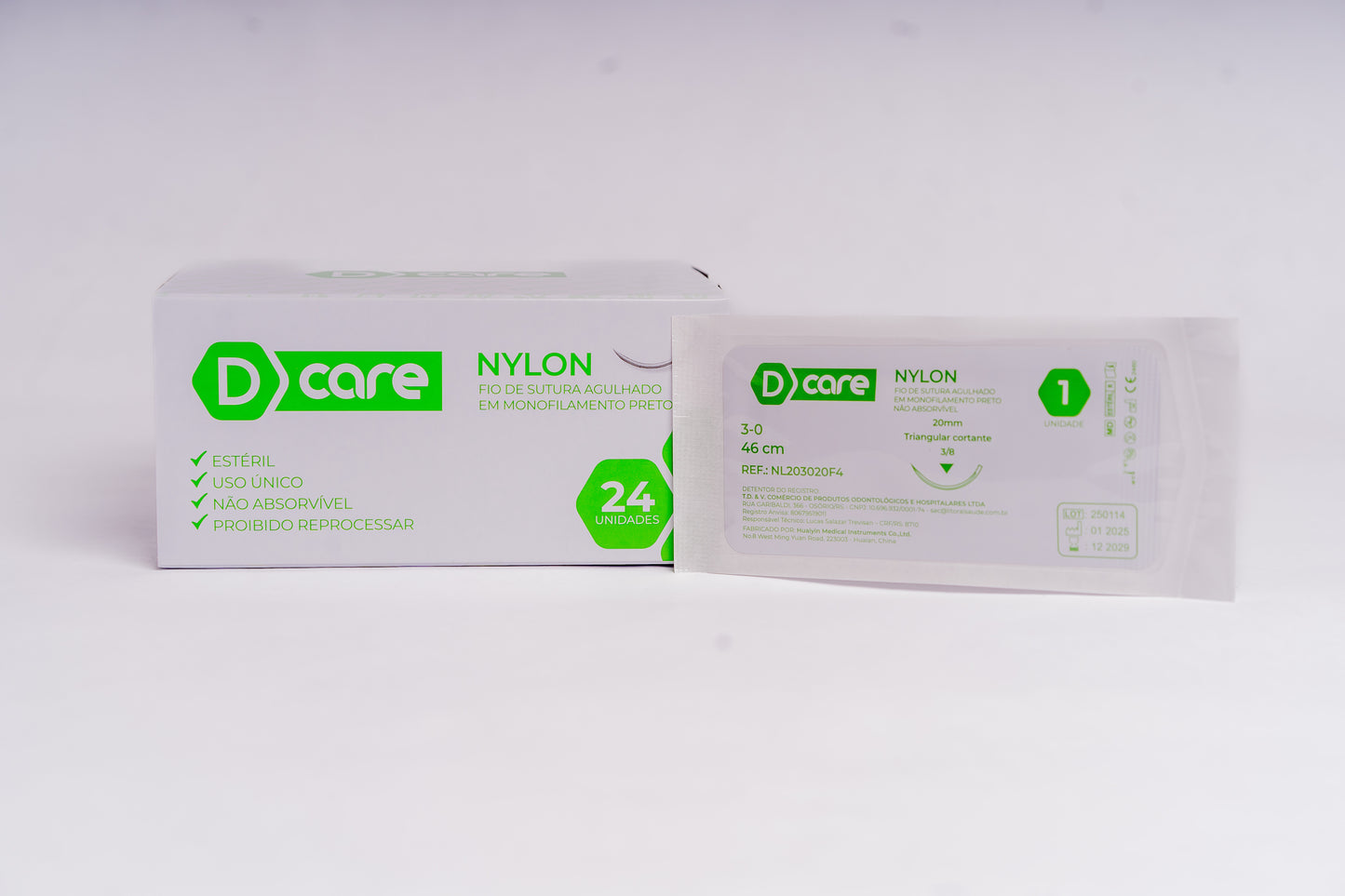 Fio Sutura Agulhado Nylon - D Care