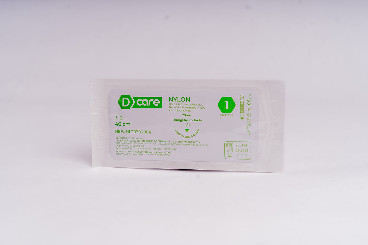Fio Sutura Agulhado Nylon - D Care