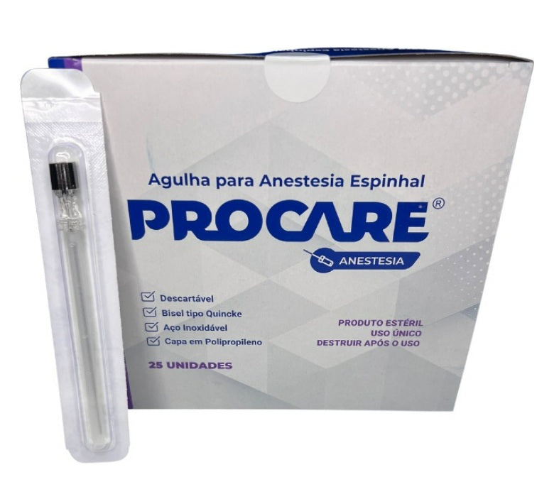 Agulha Anestésica Espinhal Raquidiana 22g X 3 1/2 25 Unid - Procare