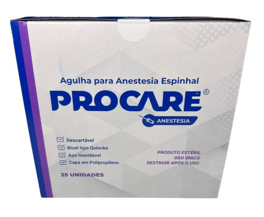 Agulha Anestésica Espinhal Raquidiana 22g X 3 1/2 25 Unid - Procare