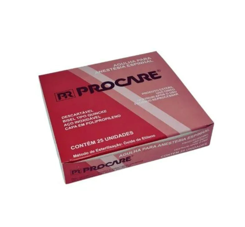 Agulha Para Anestesia Espinhal Raquidiana 27g X 3 1/2 25un - Procare
