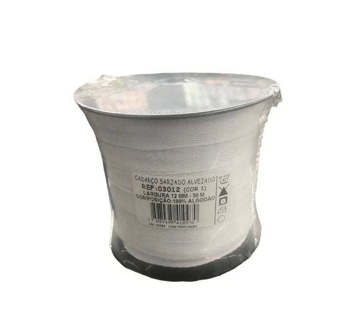 Rolo Cadarço Sarjado Alvejado 3012-12mm C/ 50 Metros - São José